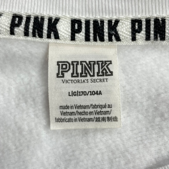 PINK Victoria’s Secret Logo Cropped Sweatshirt L White Colorblock Crewneck Y2K - Picture 6 of 8